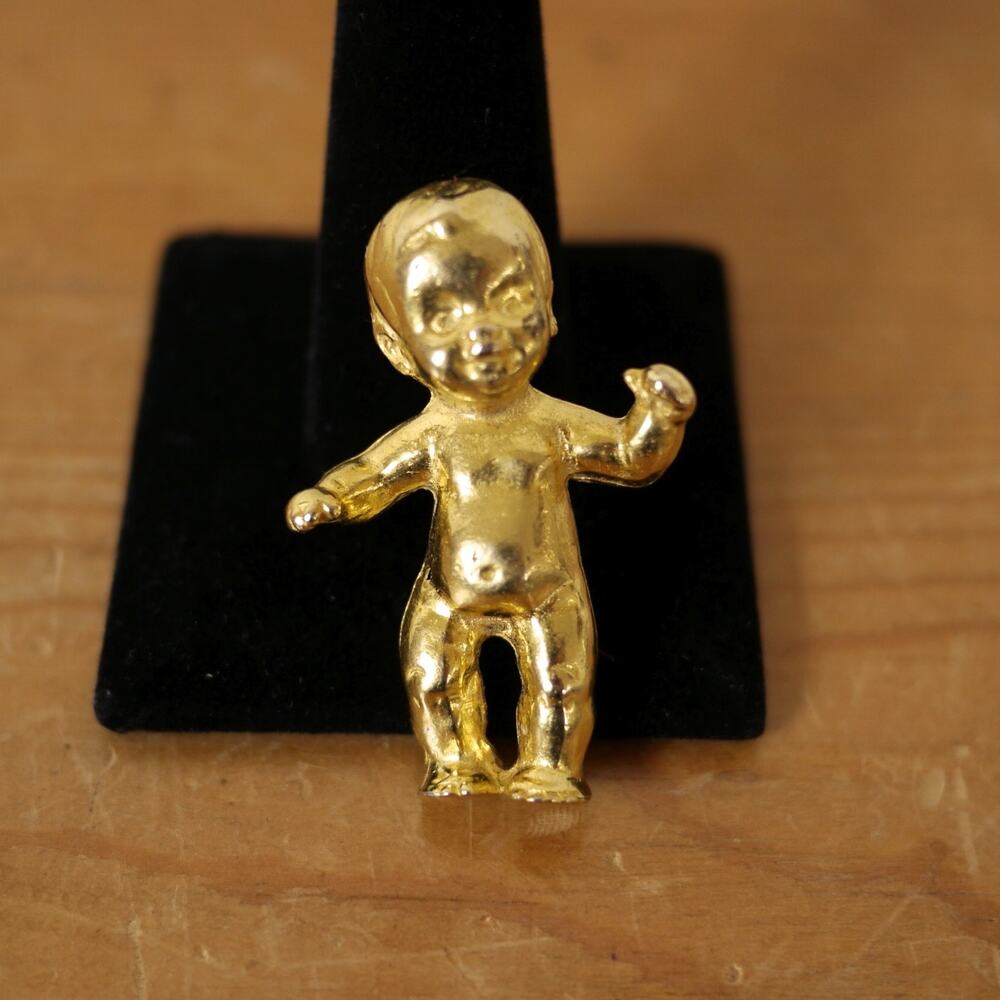Vintage Style Gold Tiny Mini Baby Brooch Pin Designer Runway Prototype Statement